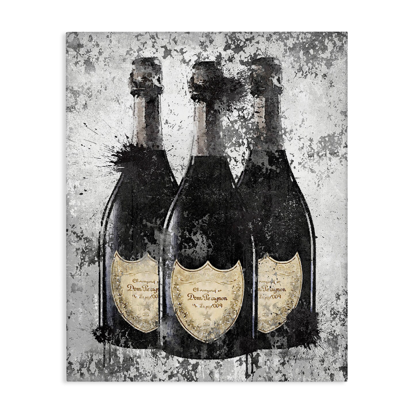 Stupell Industries Champagne Bottles Grey & Gold Canvas Wall Art