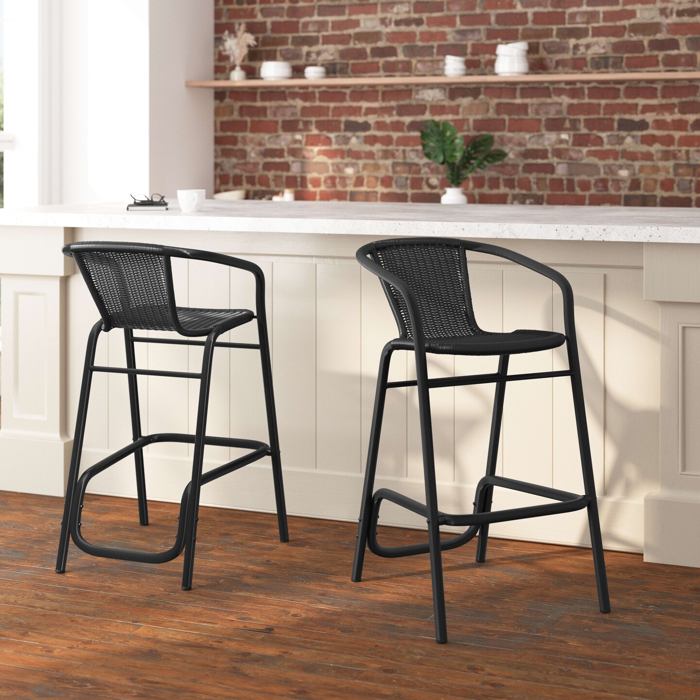 Merrick Lane Lille Set of Two Restaurant Style Barstool with PE Rattan Seat for Indoor/Outdoor Use