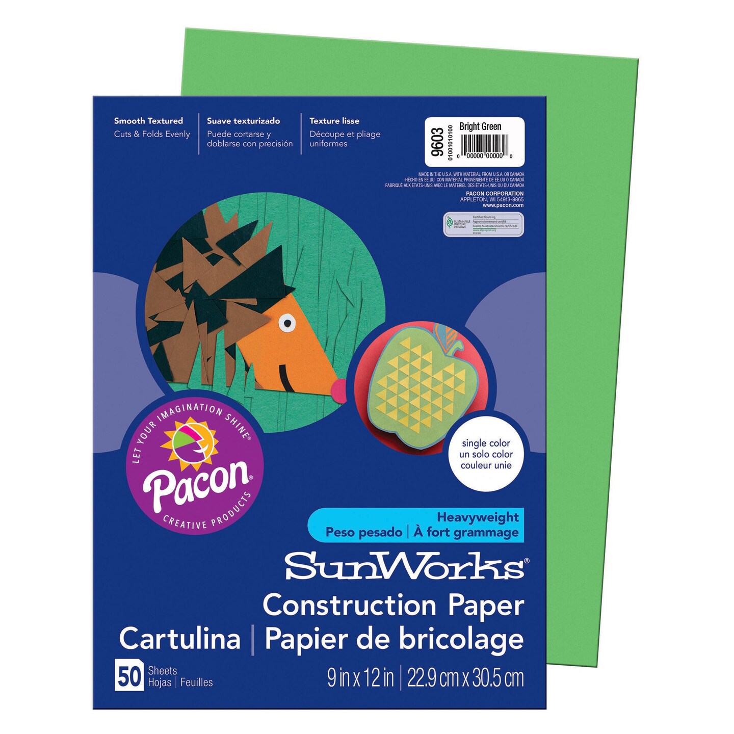 Construction Paper, Bright Green, 9&#x22; x 12&#x22;, 50 Sheets