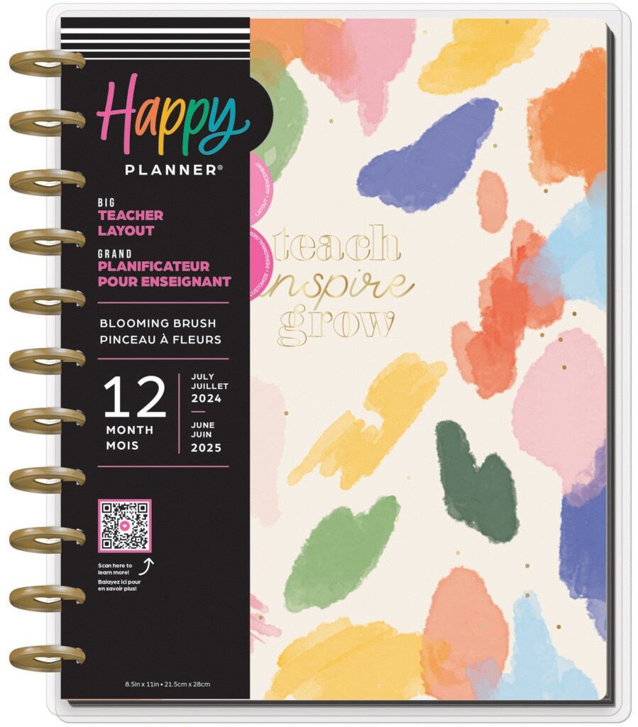 Happy Planner Big 12- Month Teacher Planner-Blooming Brush; July '24 - June '25