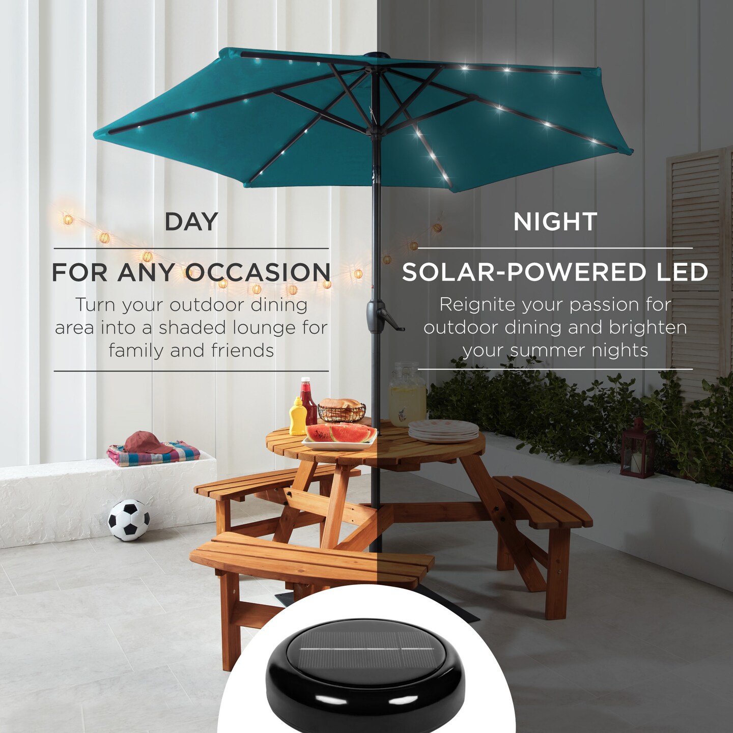 Best Choice Products 7.5ft Outdoor Solar Patio Umbrella for Deck, Pool w/ Tilt, Crank, LED Lights