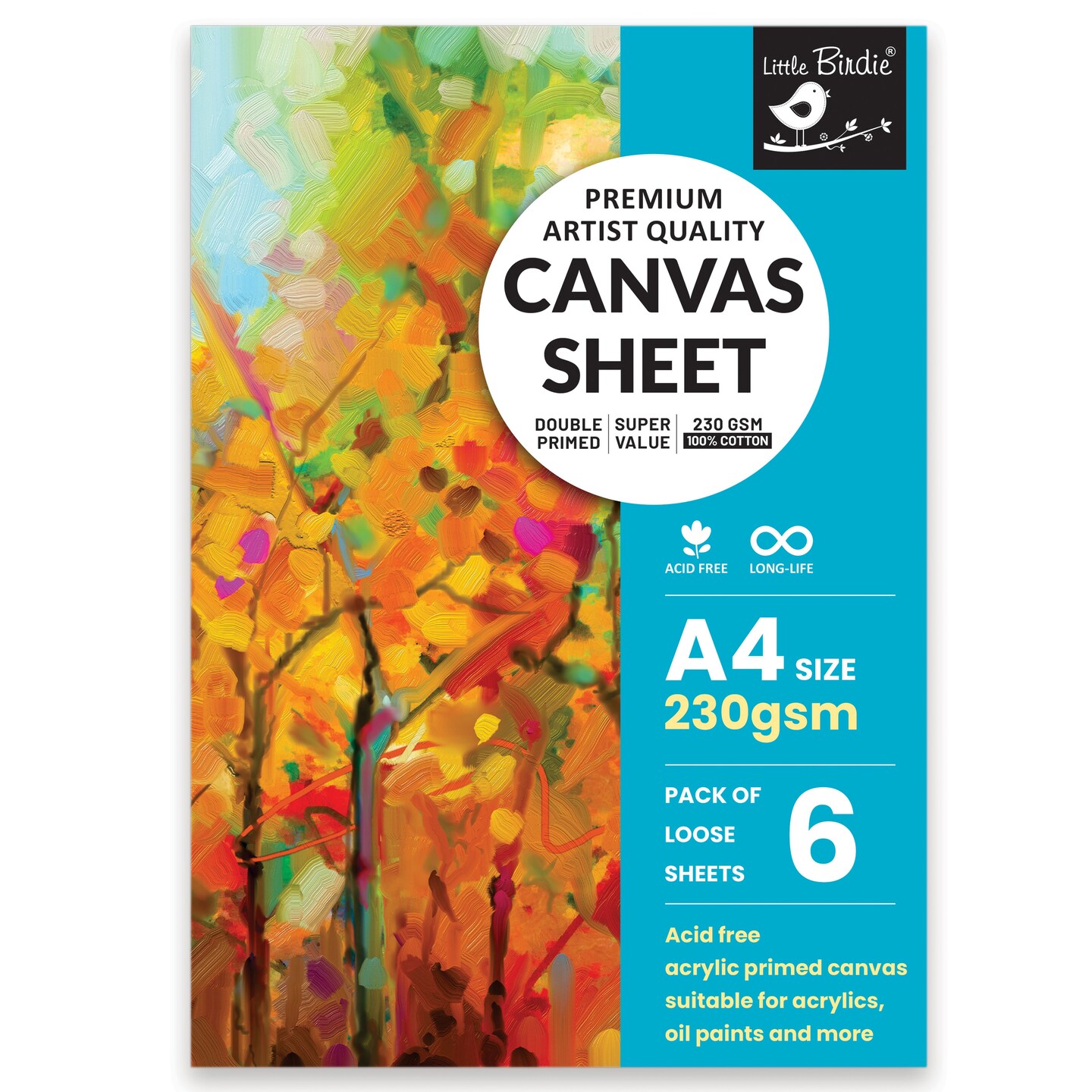 Little Birdie Premium Artist Quality Canvas A4 Sheet 230gsm-10 Sheets