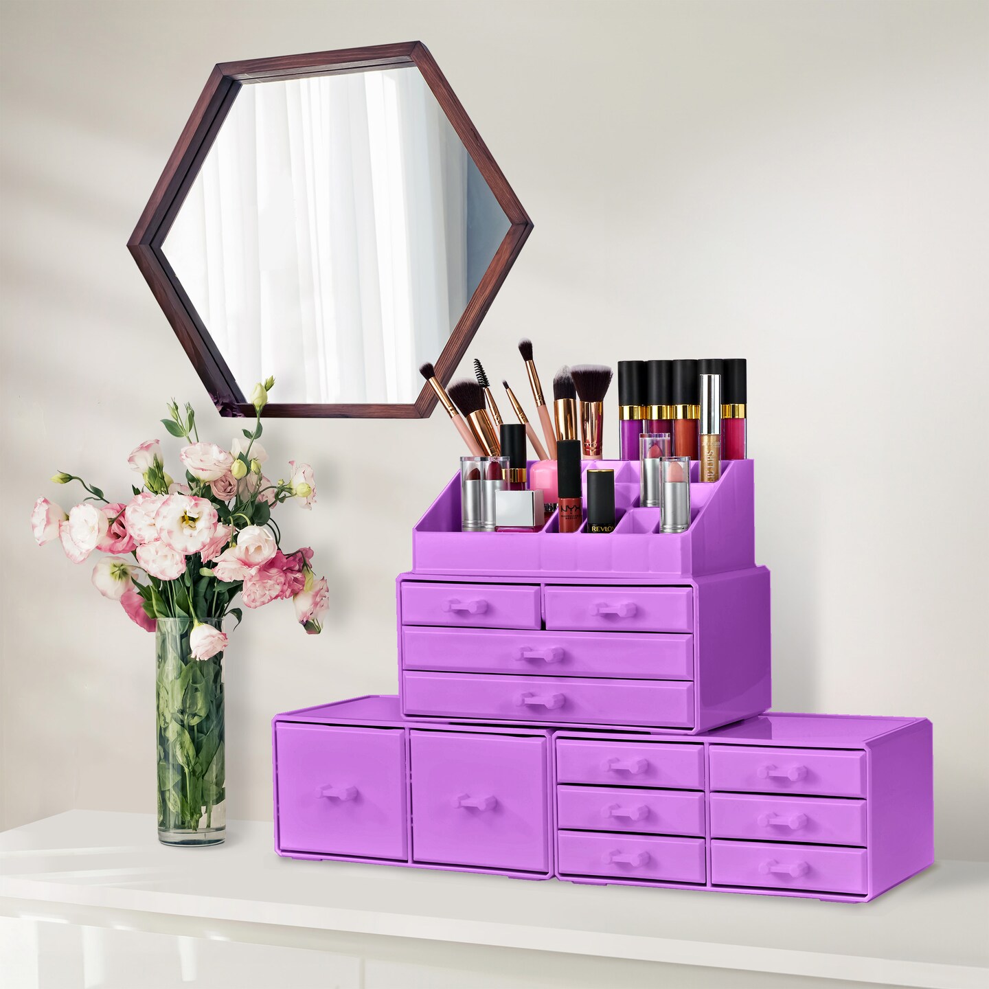 Sorbus Large Makeup Organizer - Stackable Jewelry, Cosmetics, and Skin Care Storage with 12 Drawers and Lipstick and Makeup Brush Holder