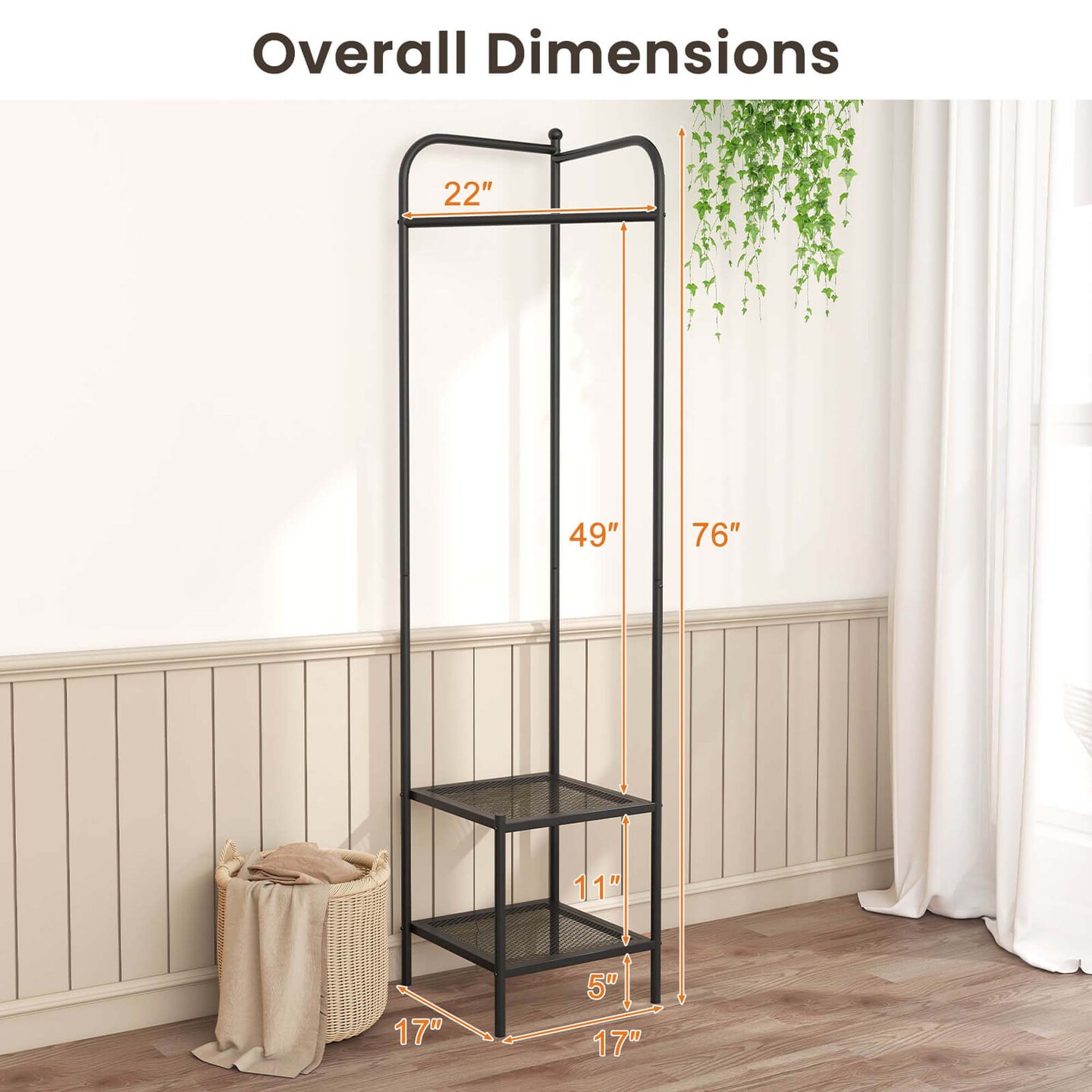 Costway Corner Coat Rack with Shelves Freestanding Hall Tree with Top Hanger Black/Golden/White