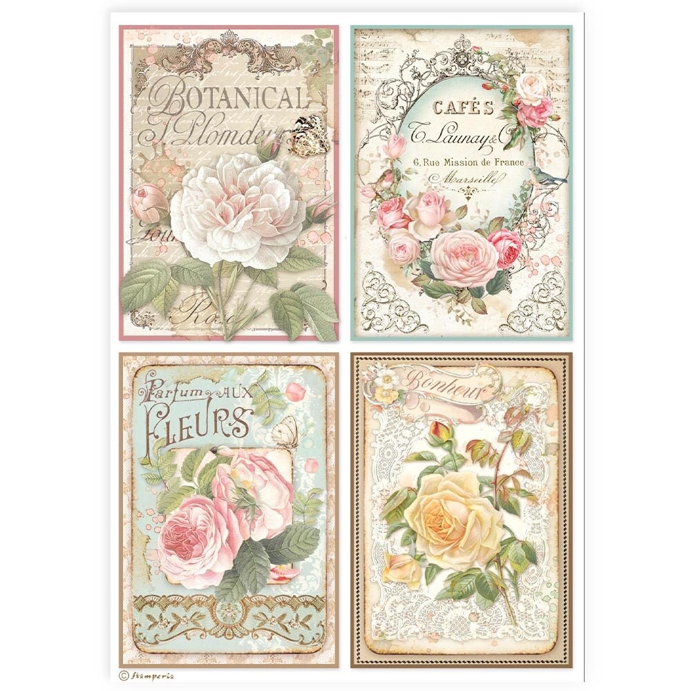 Stamperia Rice Paper Sheet A4-4 Cards Roses