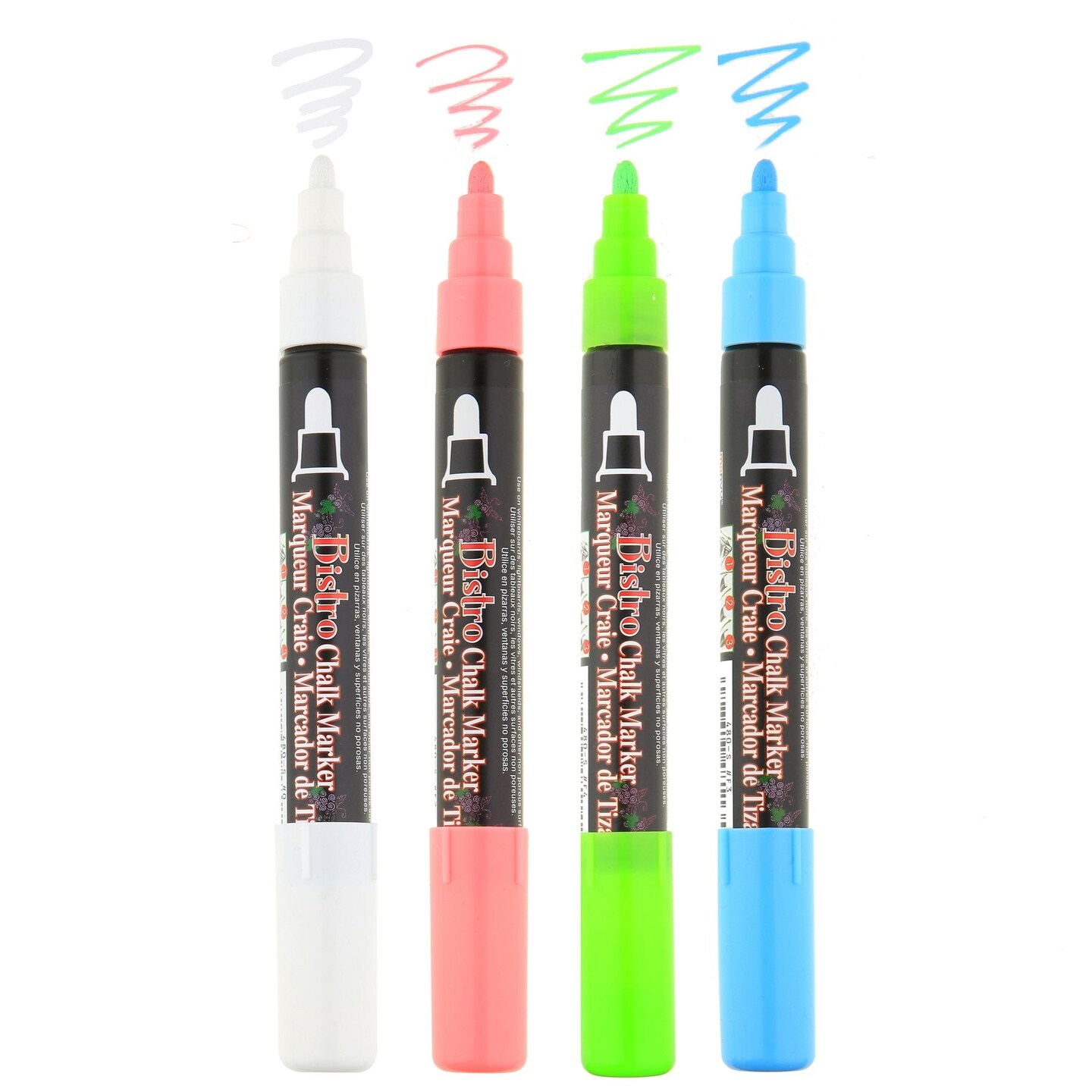 Broad Point Chalk Marker Broad Tip Set 4ED, Fluorescent Red, Blue, Green, White