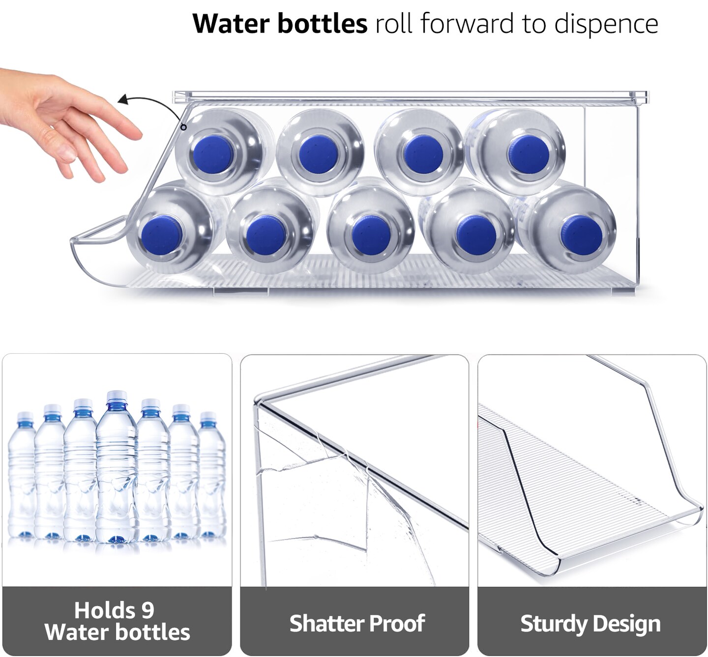 Sorbus Water Bottle Organizer with Lids - Stackable Can and Bottle Holder Drink Dispenser for Fridge, Pantry, Kitchen Organization and Storage (Set of 2)
