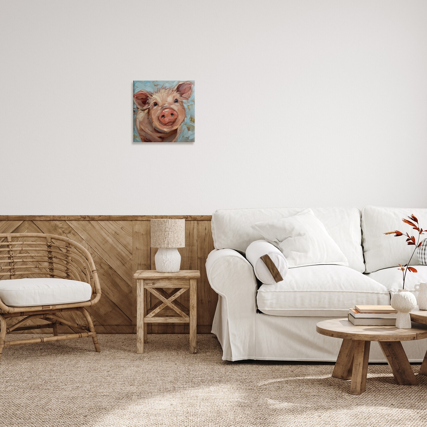 Stupell Industries Modern Pig Portrait Farm Animal Canvas Wall Art