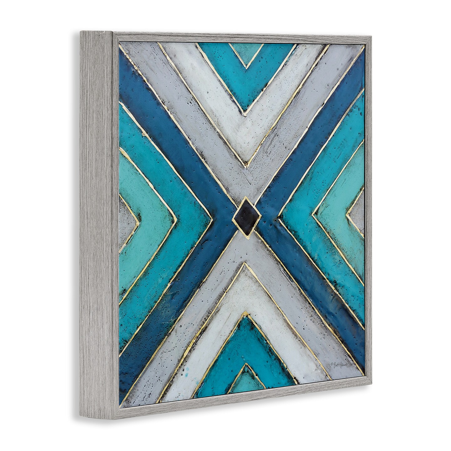 Stupell Industries Geometric Blue Symmetrical Design Framed Giclee Art