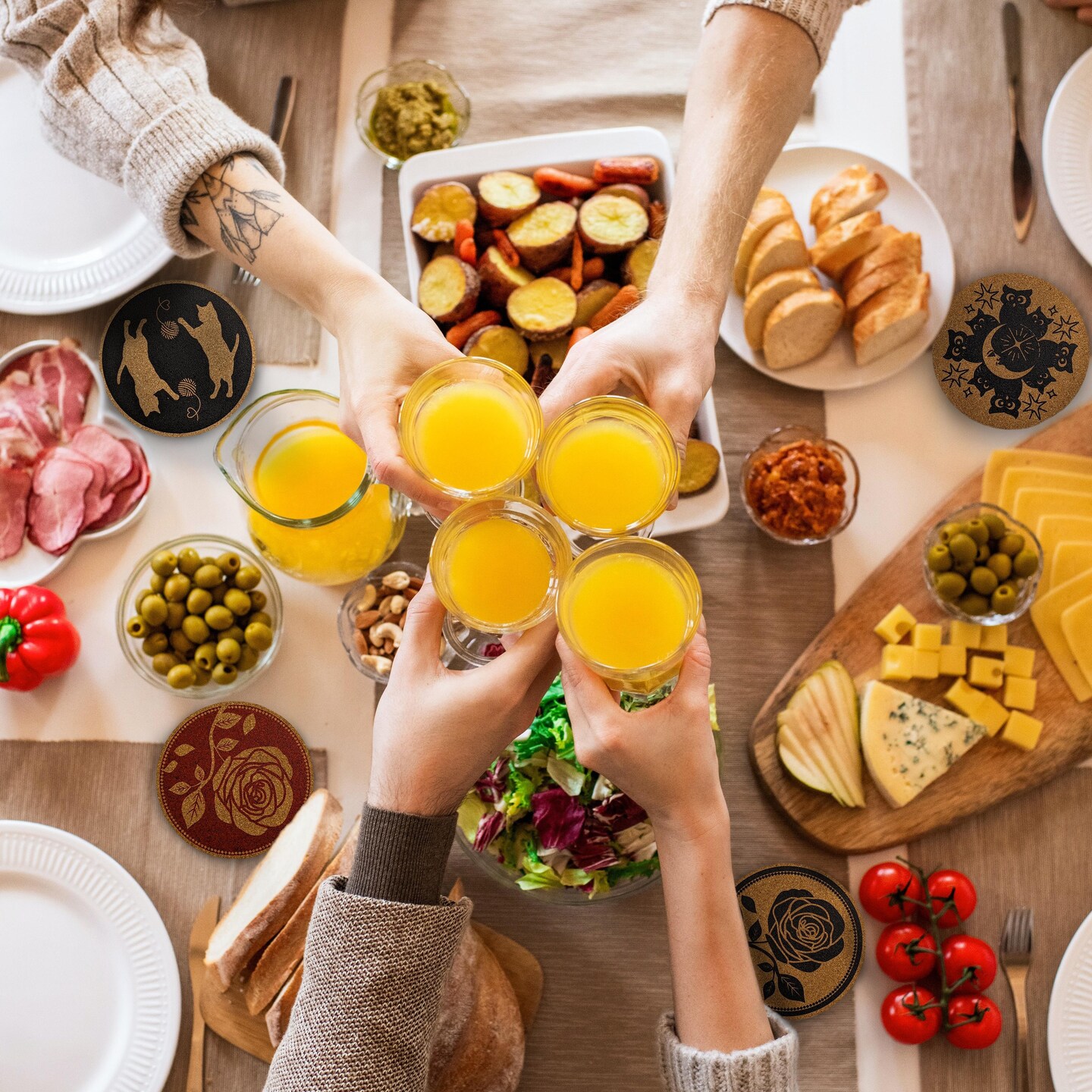 Mango Steam Set of Six Rose Cork Coasters with Decorative Cork Holder