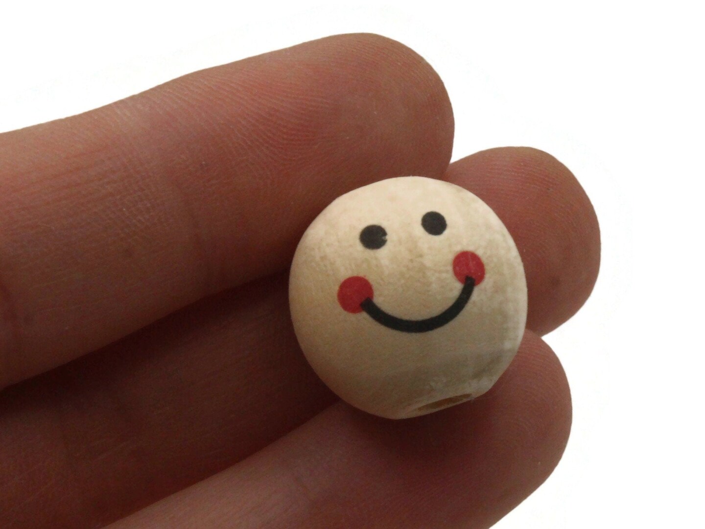 12 17mm Round Wood Smiling Face Doll Head Beads Large Hole Natural Wooden Beads