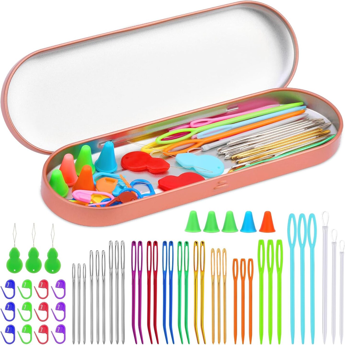 55-piece Yarn Needles Set, Colorful Large-Eye Tapestry Needle, Darning Needles Kit with Big Eye Blunt Needles, Plastic Sewing Needles for Yarn Needlework with Stitch Markers for Knitting and Crocheting