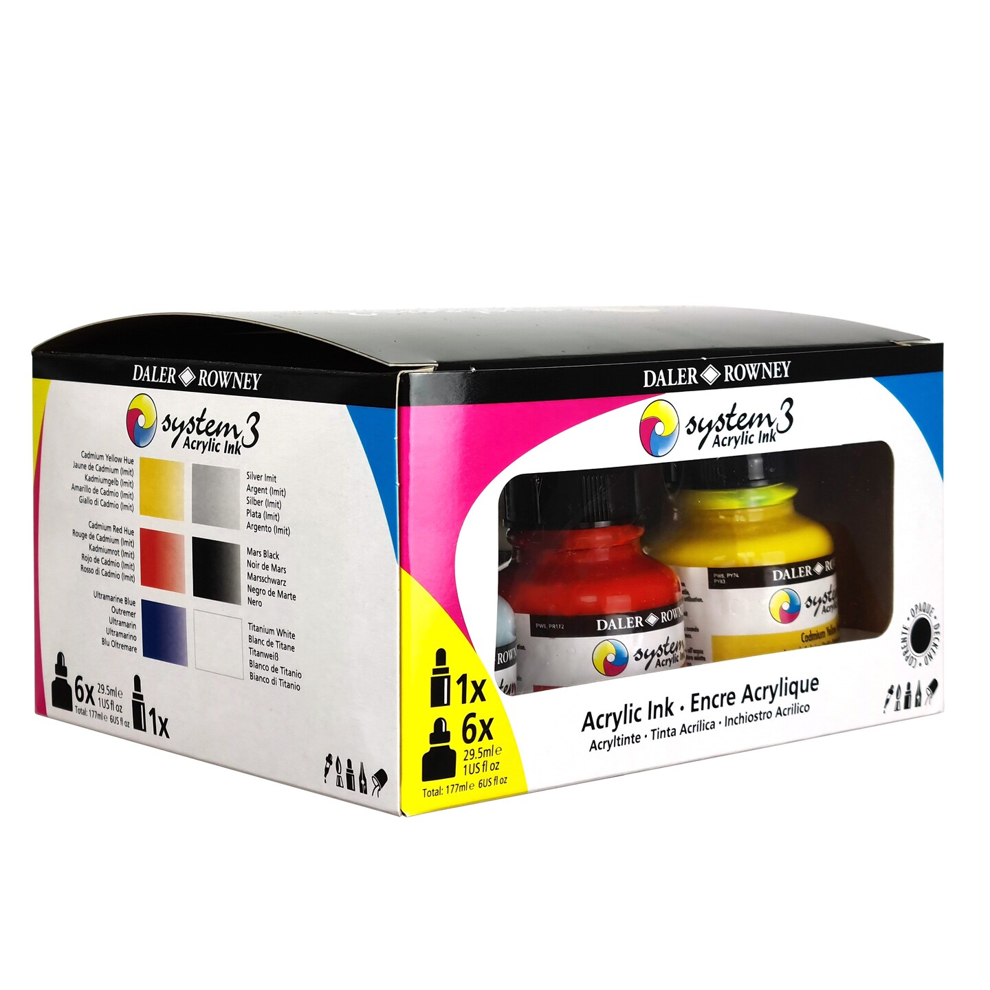 Daler-Rowney System3 Acrylic Ink Introduction Set 6/Pkg-Assorted Colors