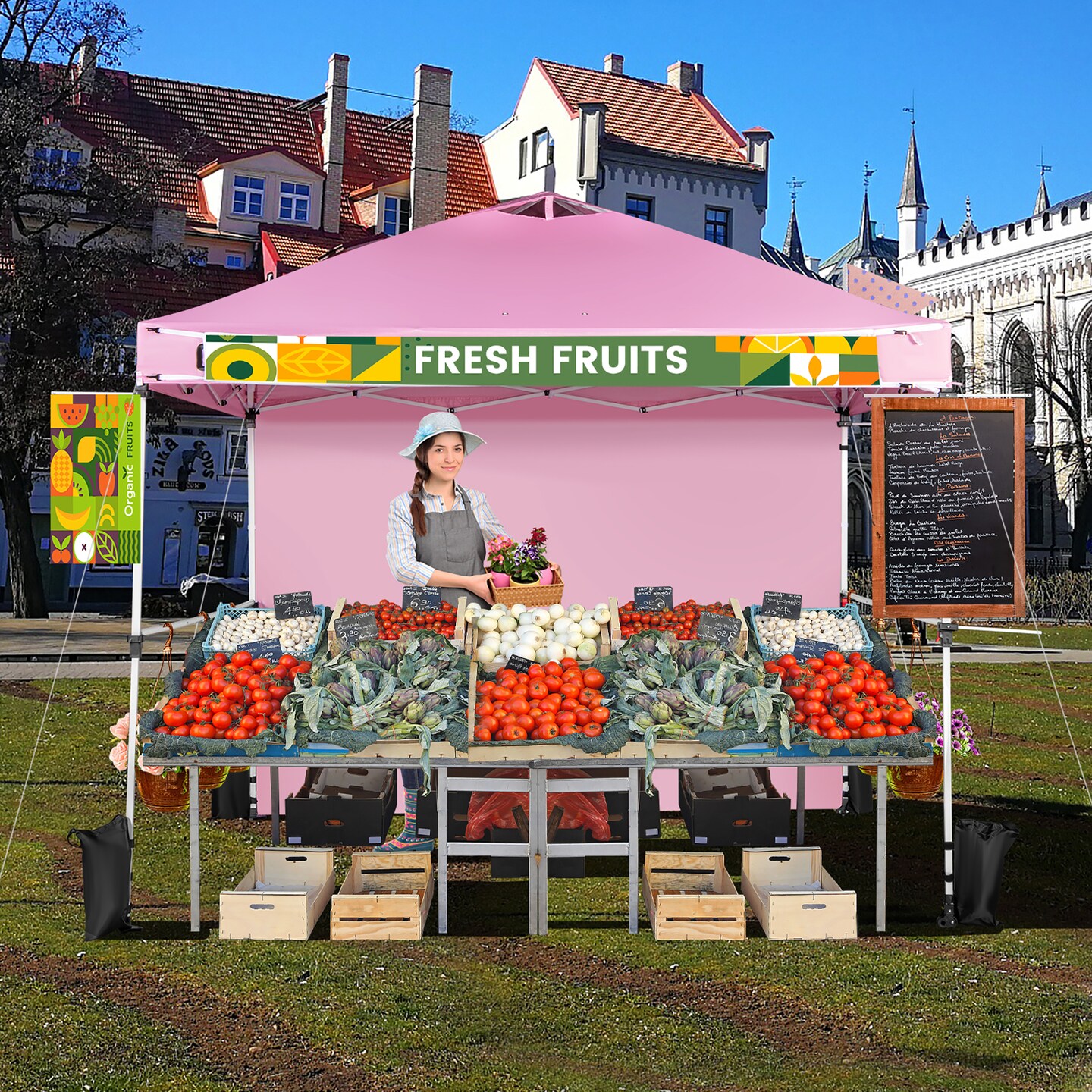 Costway 10&#x27;x10&#x27;Commercial Pop-up Canopy Tent Sidewall Folding Market Patio White/Pink