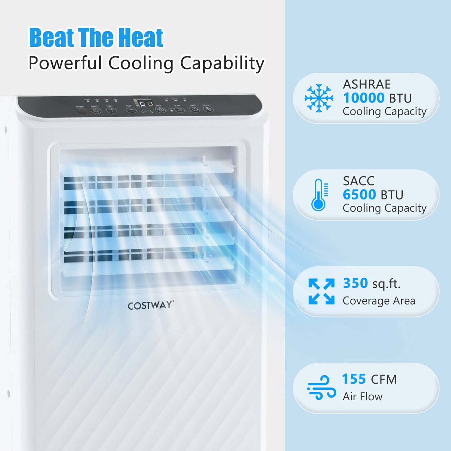 Costway 6500 BTU(10000 BTU ASHRAE) Portable Air Conditioner 3 -in-1 Air Cooler Dehumidifier Fan 24H Timer