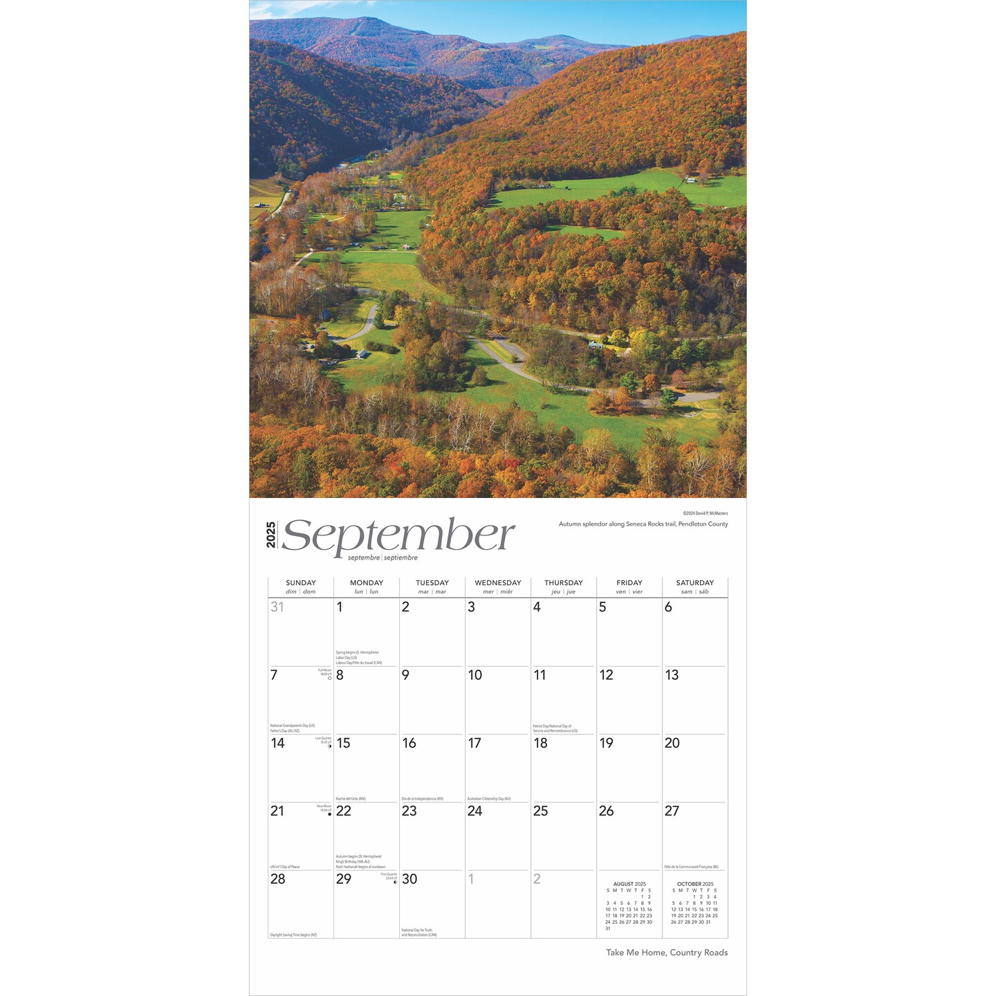 Take Me Home Country Roads | West Virginia Places | 2025 12 x 24 Inch Monthly Square Wall Calendar | Plastic-Free | BrownTrout | USA United States of America Southeast State Nature