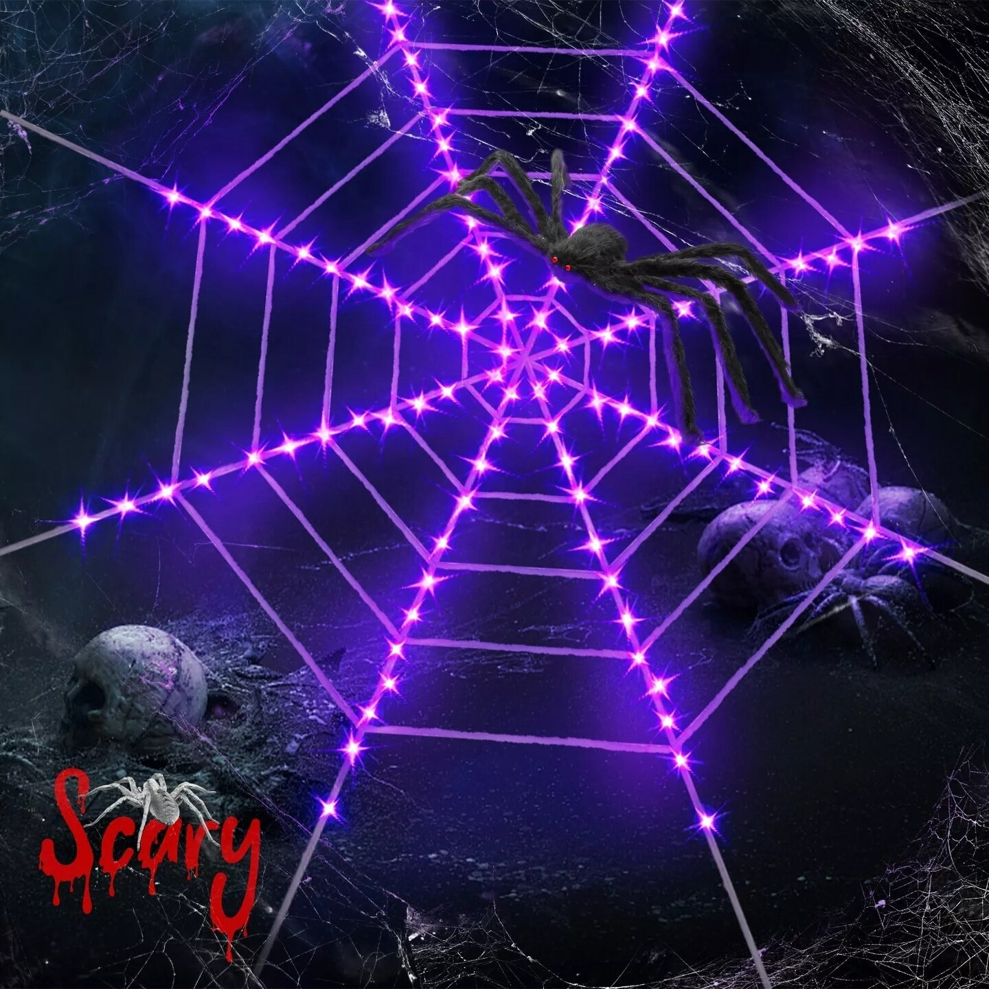 LED Spider Web Outdoor Party Props Light Up Cobweb Lighting Decor For Halloween