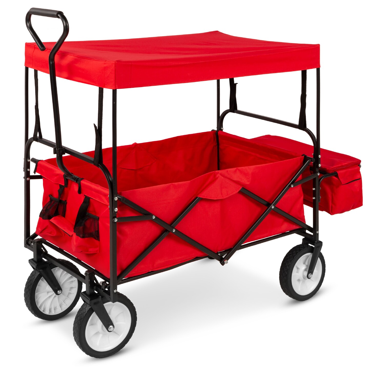 Best Choice Products Folding Utility Cargo Wagon Cart w/ Removable Canopy, Cup Holders