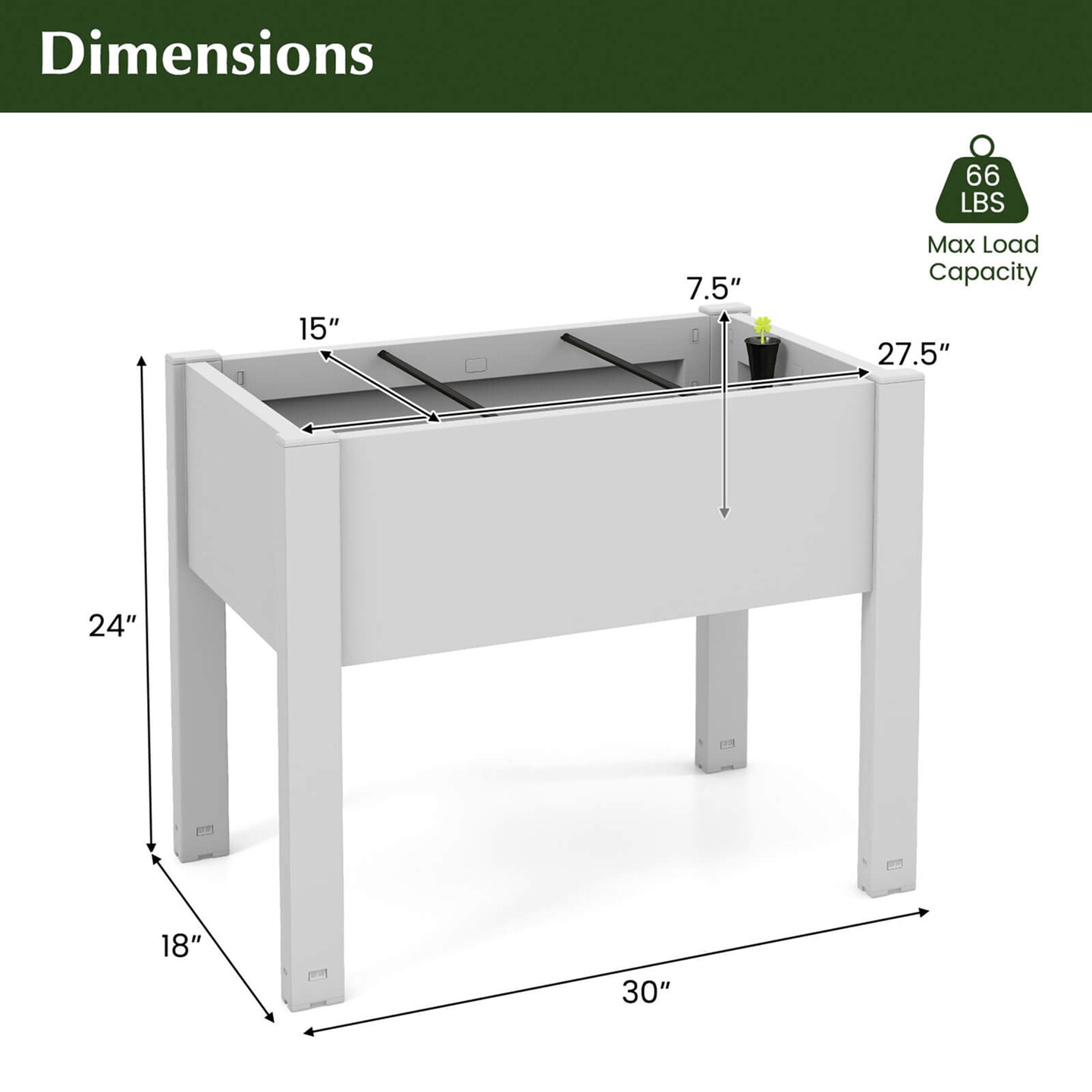 Costway Raised Garden Bed with Water Level Indicator Drainage Hole for Vegetables Outdoor Coffee/White