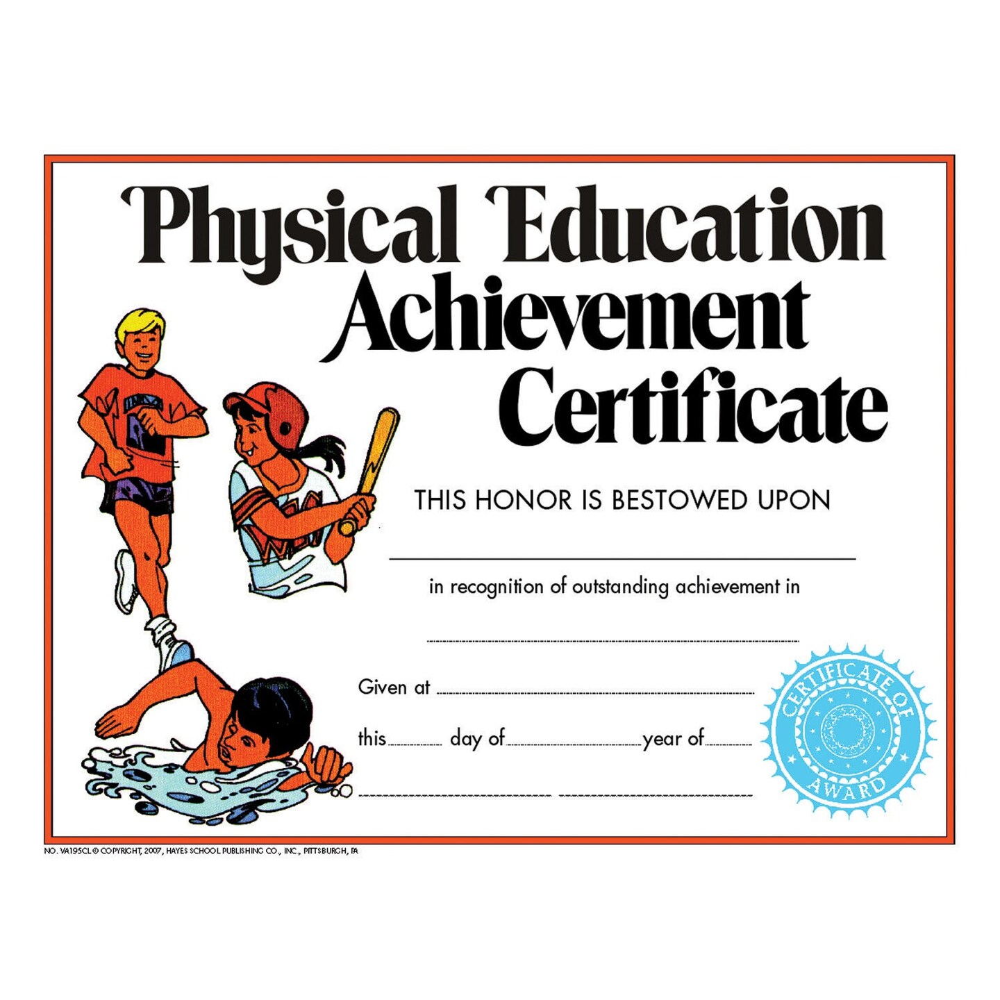 Physical Education Achievement Certificate, Pack of 30, 8.5&#x22; x 11&#x22;