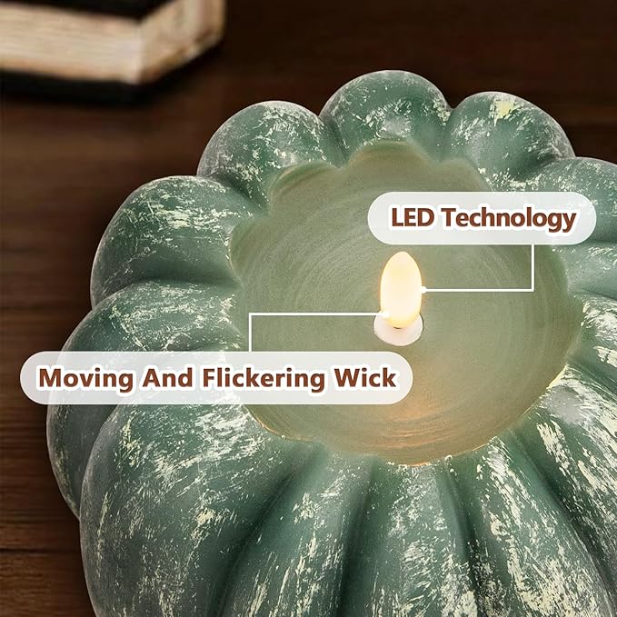 Fall Decor for Home - Flickering Flameless Wax Pumpkin LED Candle with Timer Remote Control - Thanksgiving Gifts - Autumn Farmhouse Rustic Harvest Decor for Tiered Tray Tables Indoor