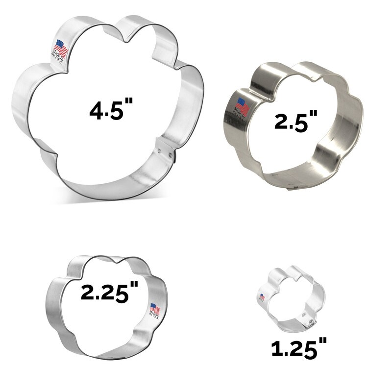Paw Print Cookie Cutters 4 Pc Set. USA Tin Plate Steel - By CookieCutter.Com