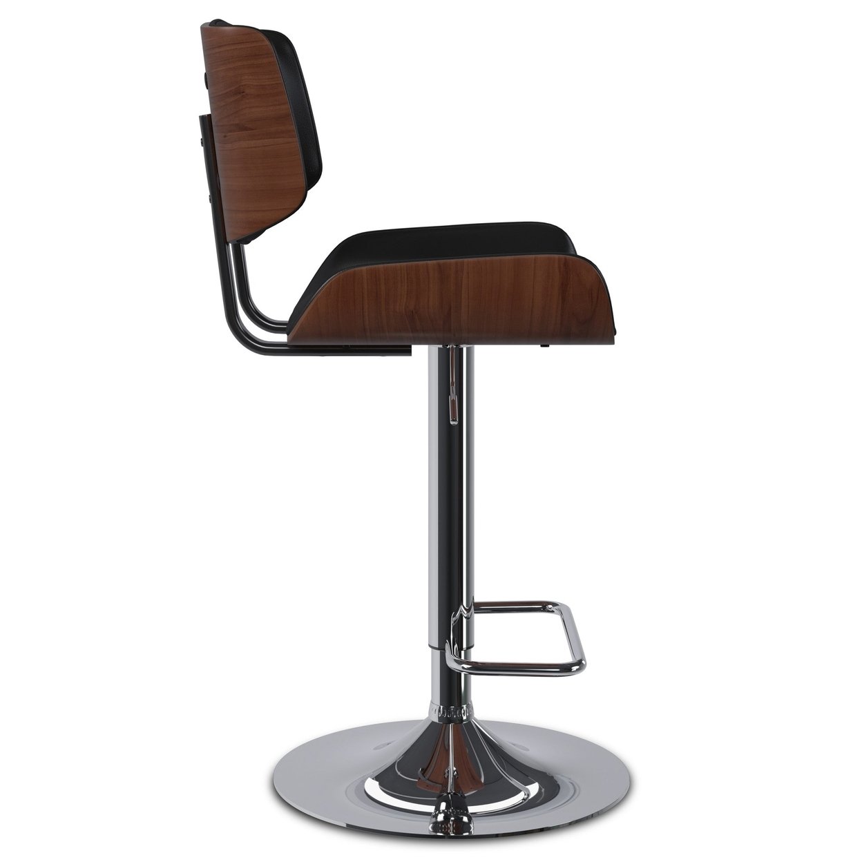 Holland Adjustable Bar Stool Faux Leather Swivel Mid-Century Design Wood Back