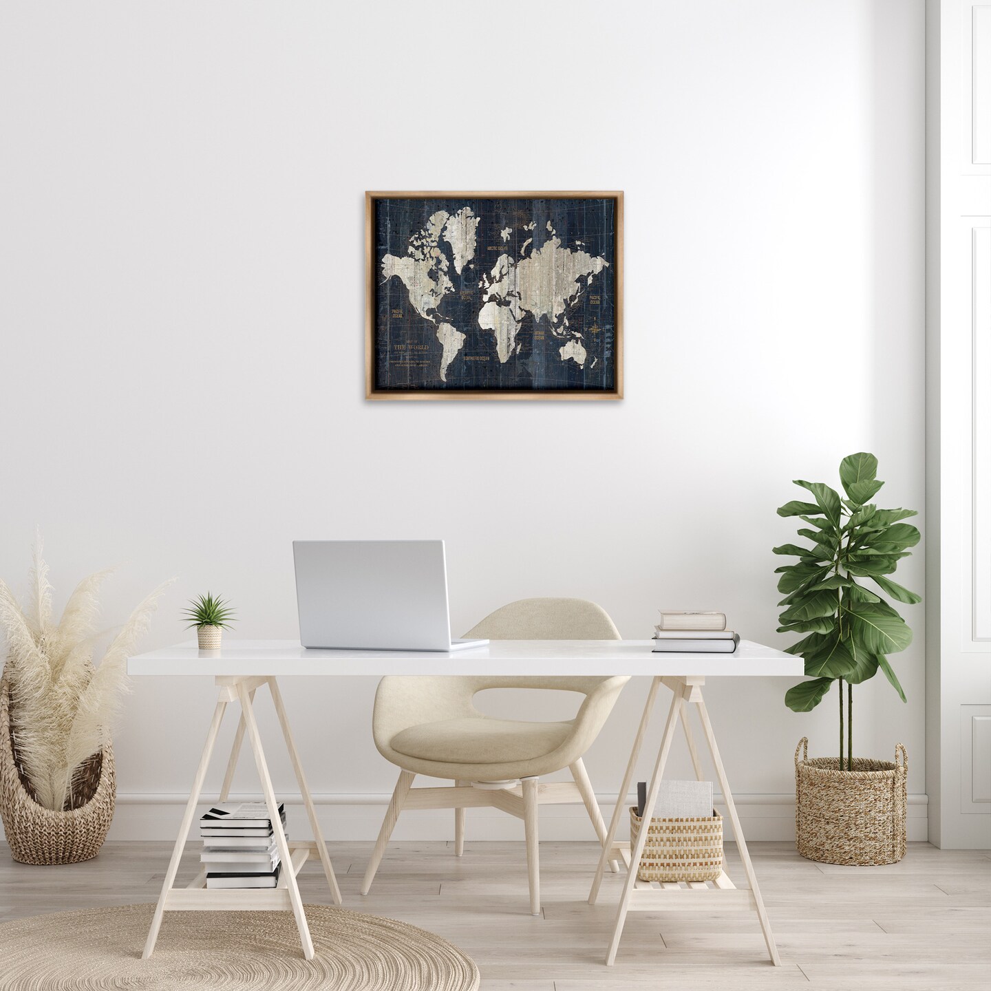 Stupell Industries Distressed Antique World Map Framed Floater Canvas Wall Art