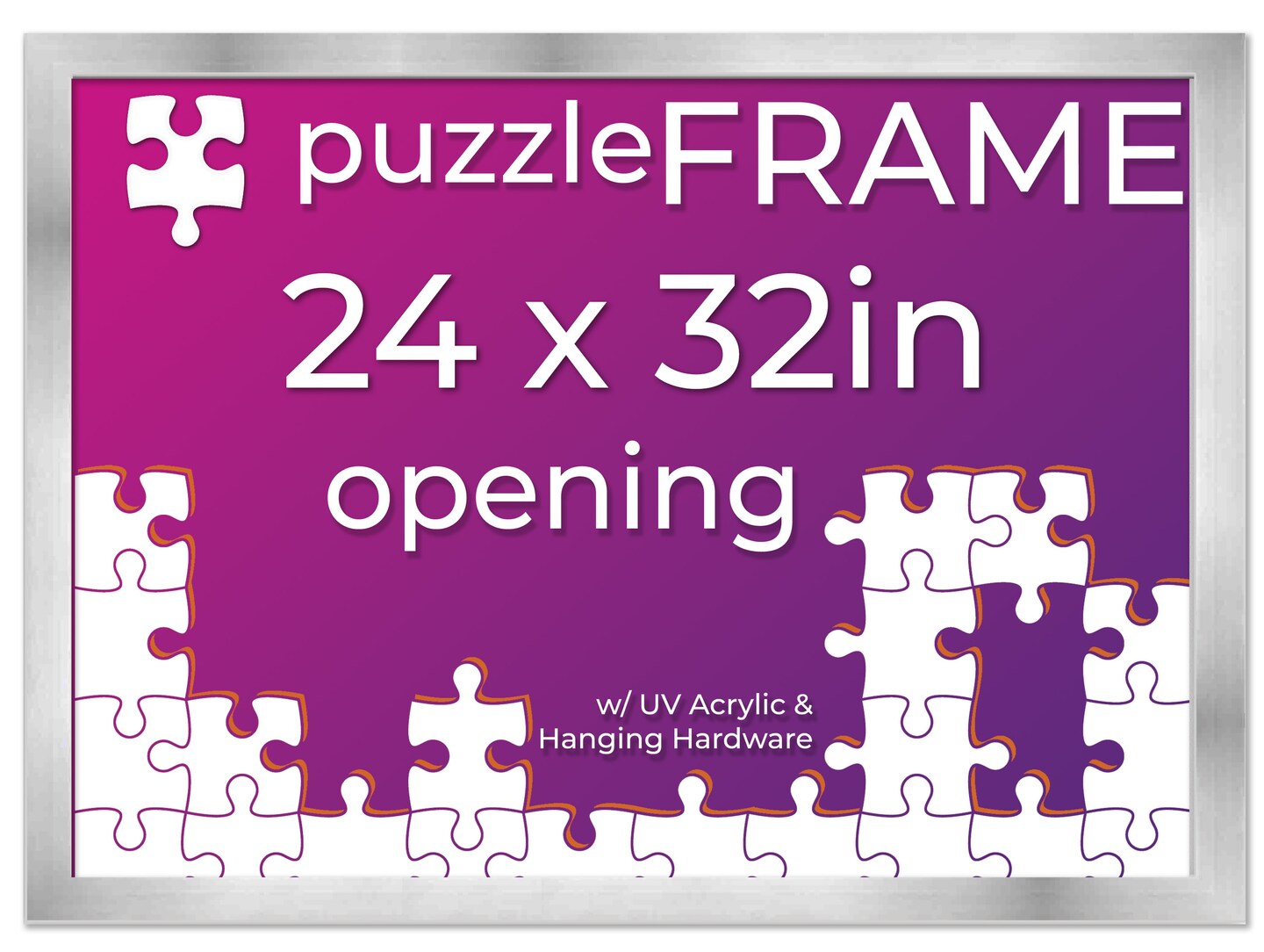 Silver Wood Puzzle Frame Kit with Glue Sheets, Backing, UV Acrylic - Available in 20 Popular Sizes