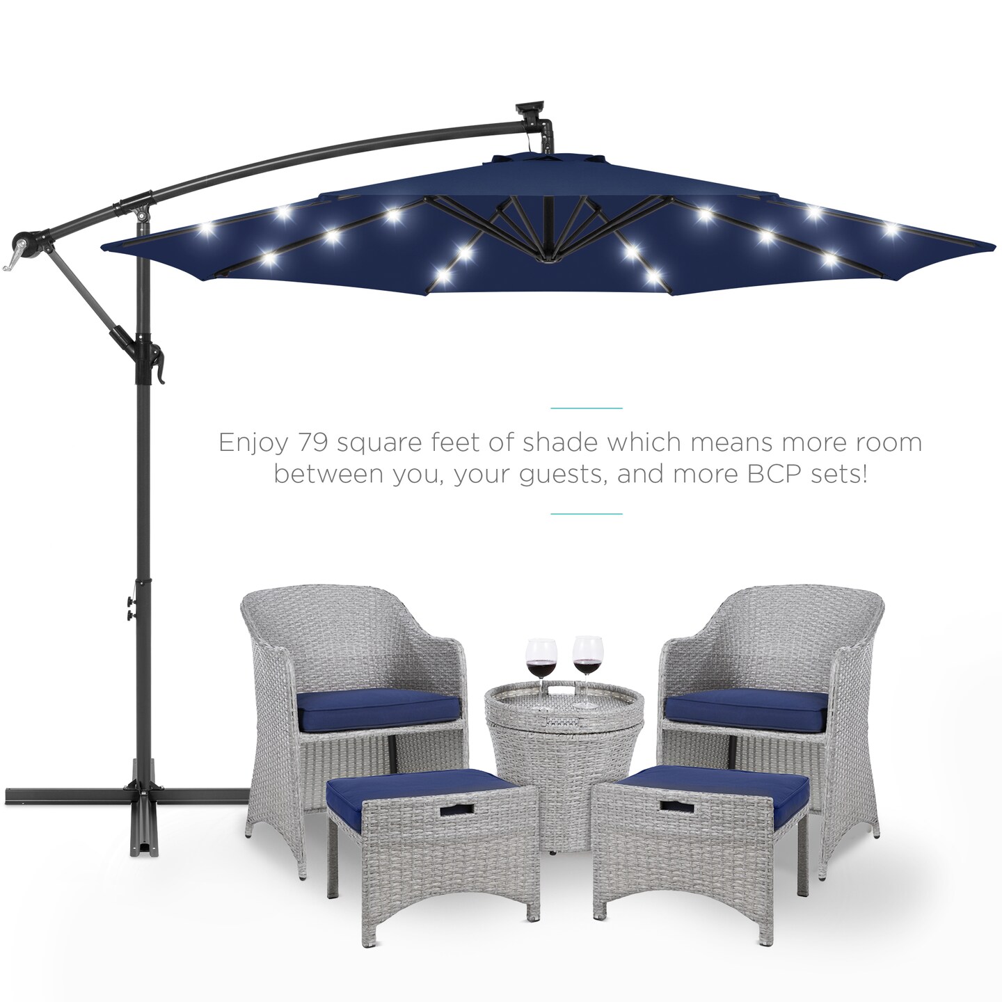 Best Choice Products 10ft Solar LED Offset Hanging Outdoor Market Patio Umbrella w/ Adjustable Tilt