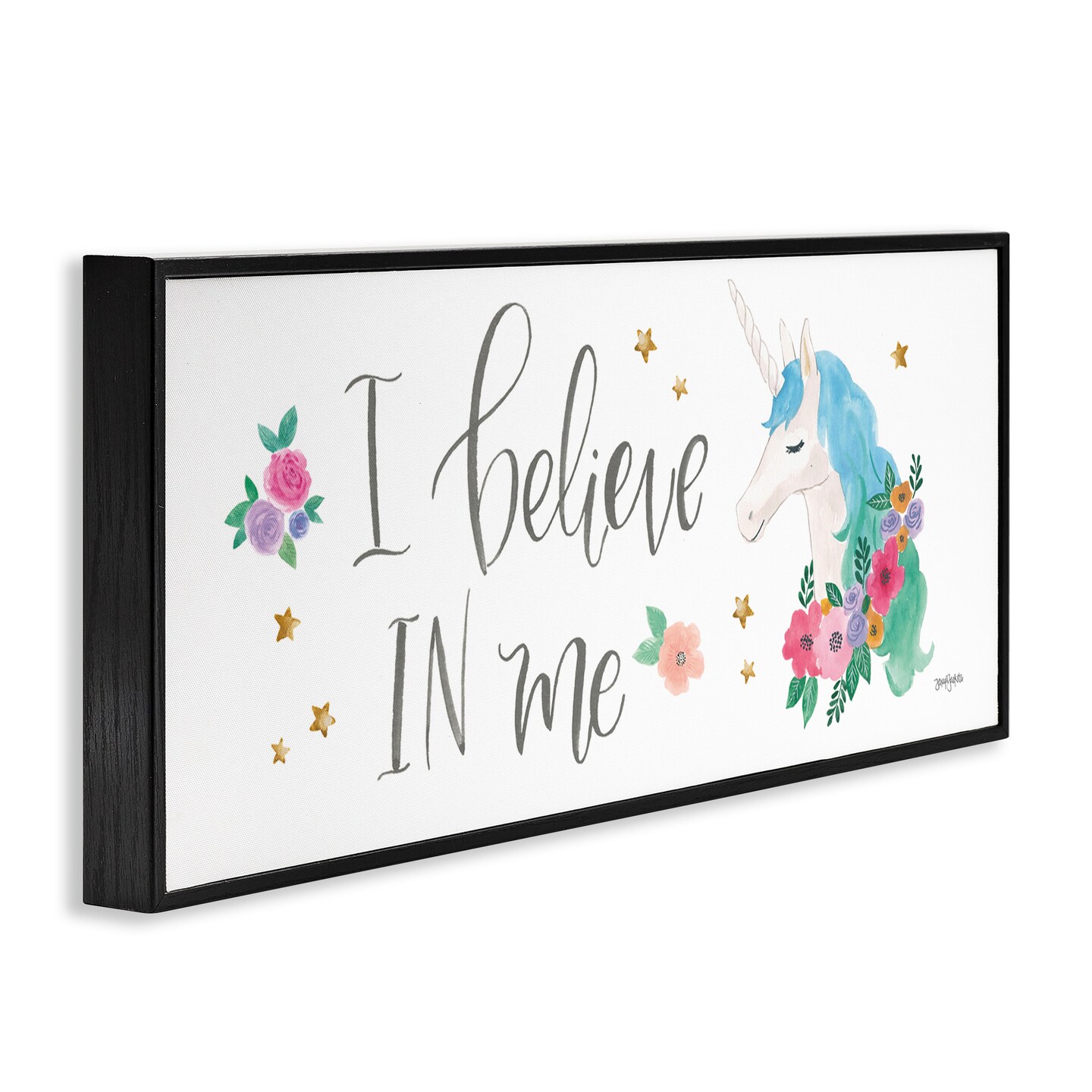 Stupell Industries Believe In Me Blue Unicorn Framed Giclee Art