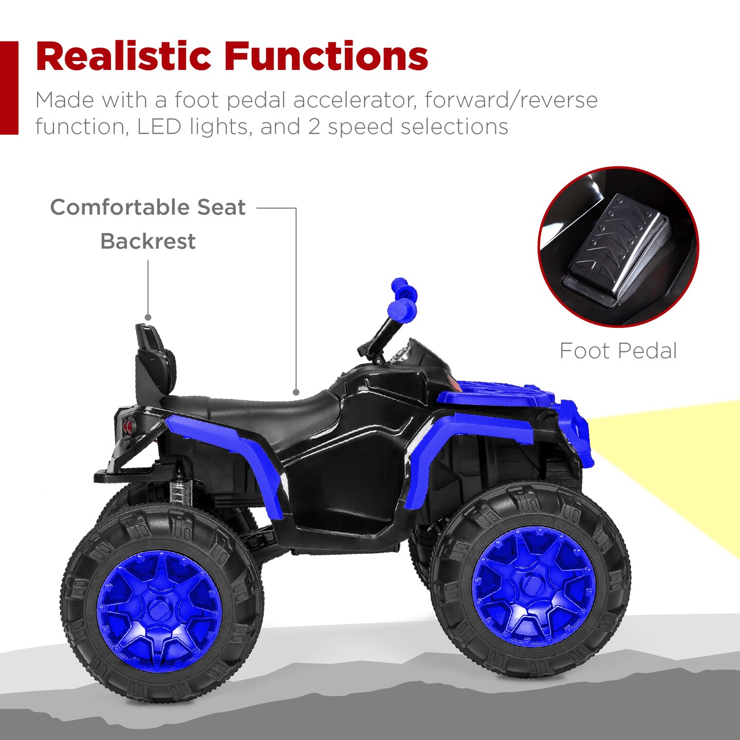 Best Choice Products 12V Kids Ride-On ATV Quad w/ Bluetooth, 3.7mph Max, Treaded Tires, LED Lights, Radio