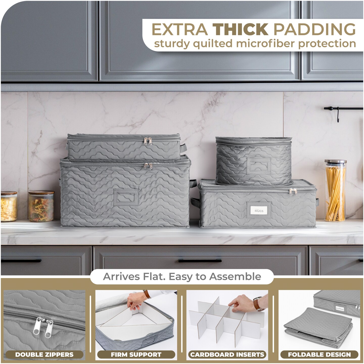 Sorbus China Platter Storage Containers - Serving Platter Storage Containers with Handles & Felt Dividers for Packing Dishes