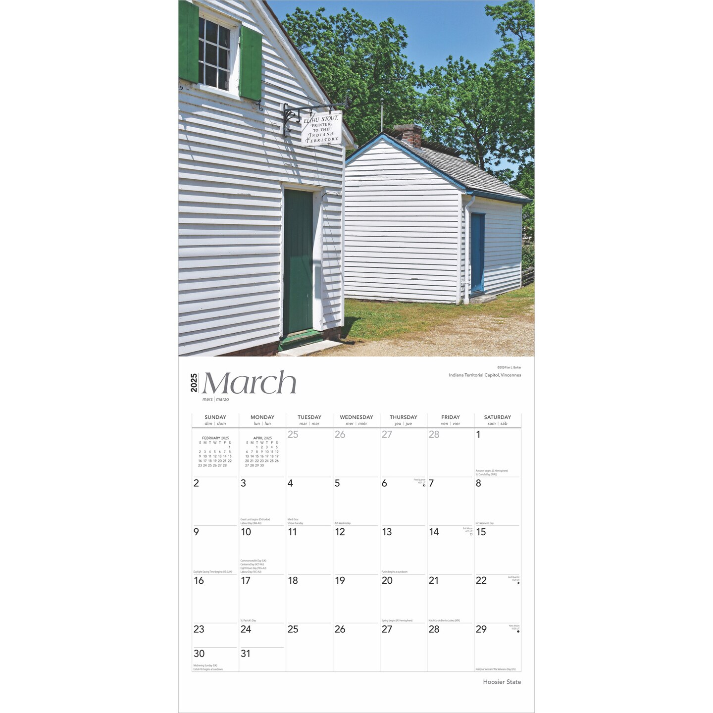 Hoosier State | Indiana Places | 2025 12 x 24 Inch Monthly Square Wall Calendar | Plastic-Free | BrownTrout | USA Indianapolis Midwest State Nature
