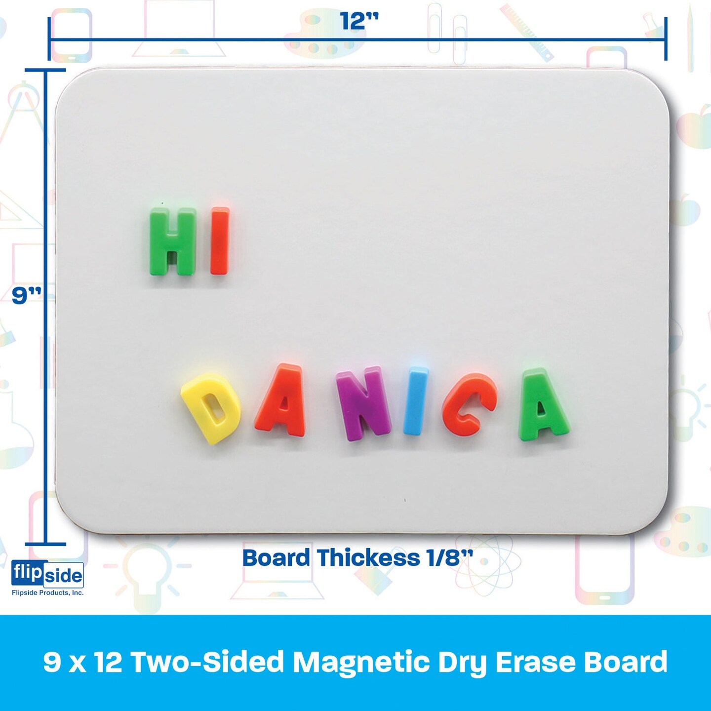 Two-Sided Magnetic Dry Erase Board, Plain/Plain, 9&#x22; x 12&#x22;