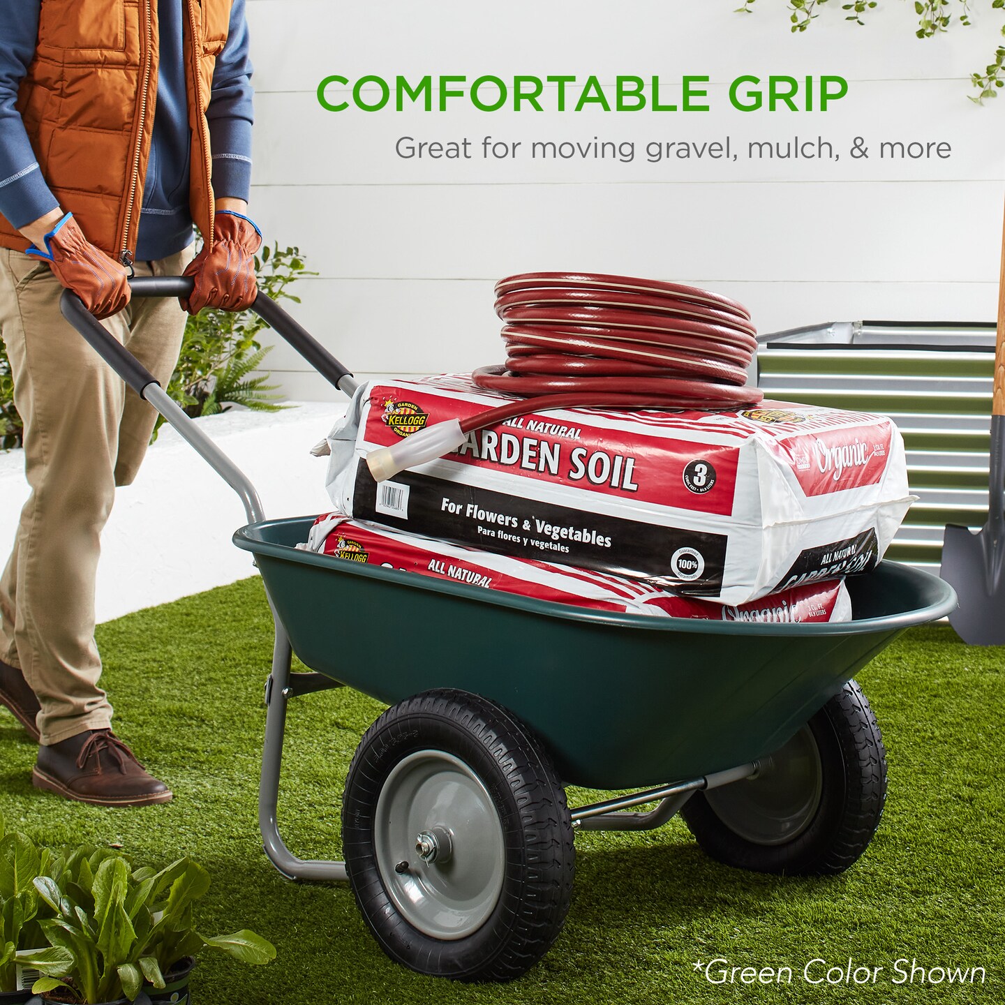 Best Choice Products Dual-Wheel Home Wheelbarrow Yard Garden Cart for Lawn, Construction