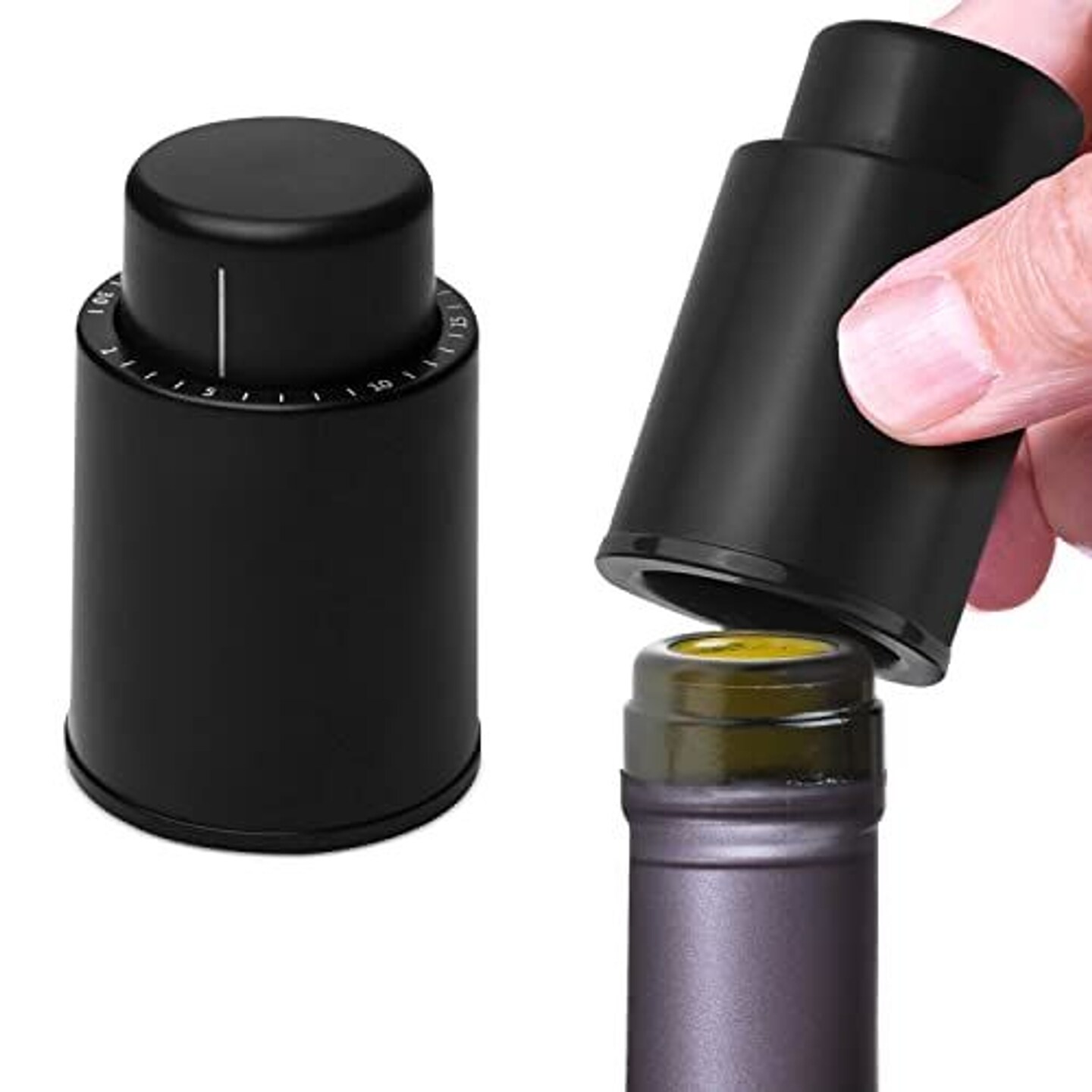 Vacuum Wine Stoppers - Leak-Proof Vacuum Pump Wine Preserver - Vacuum Wine Stopper - Resealable Wine Vacuum Stopper - Bottle Stoppers Vacuum for Freshness - Plastic Vacuum Wine Cork - 2 Pack [Black]