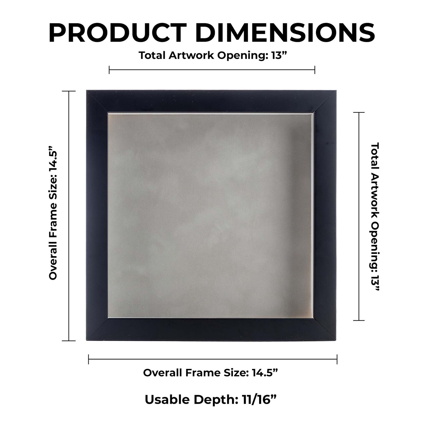 Classic Black Wood Shadown Box Frame with Acrylic Front - Light Brown Suede Backing, 30 Sizes