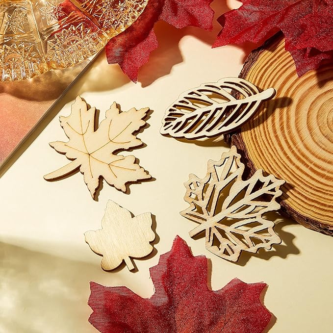 80 Pieces Unfinished Wood Cutouts Maple Leaves Wooden Crafts Autumn Leaves Shape Crafts Autumn leaf wooden cutouts for DIY craft tags. Thanksgiving Party Nursery Home Decoration: Four Styles