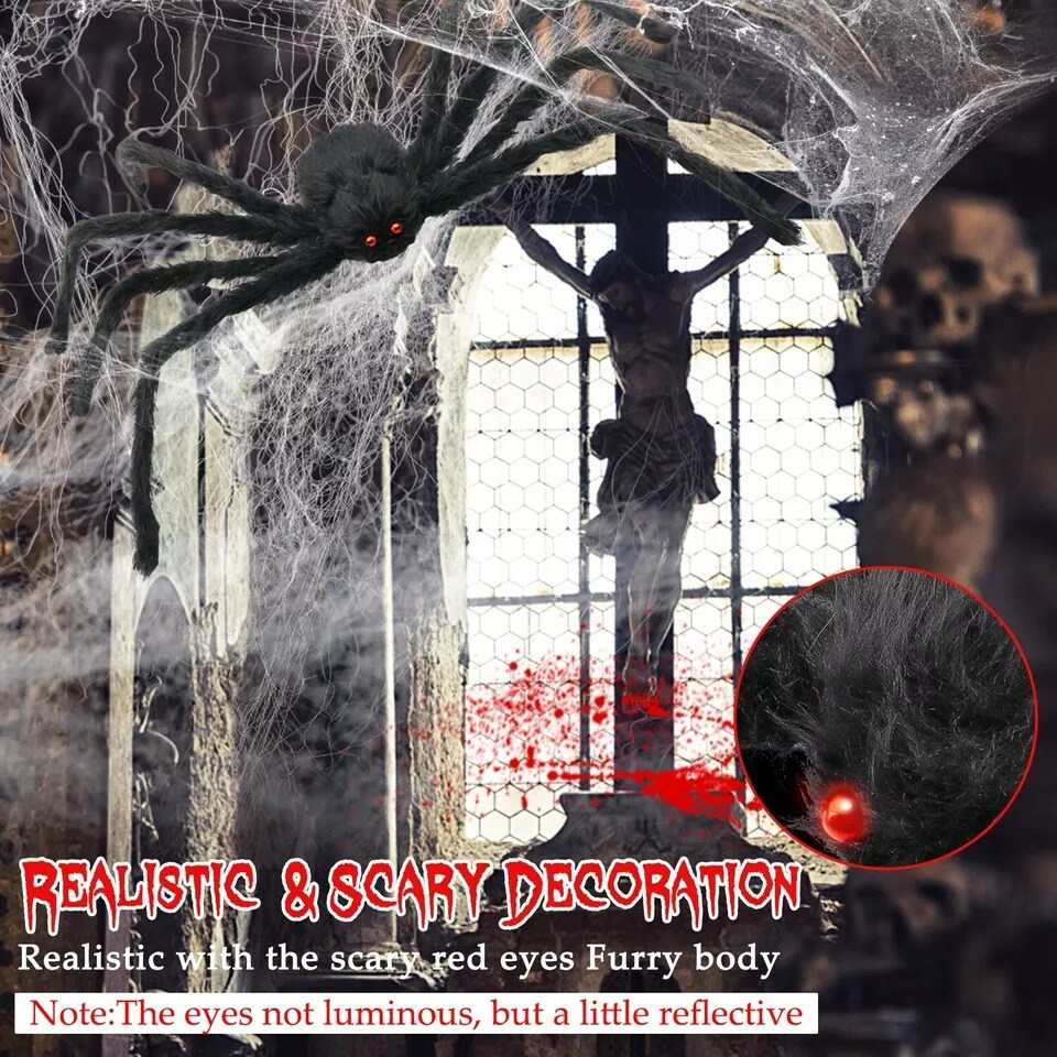 2PACK 1FT+3FT Large Spider Halloween Party Yard Wall Door Roof Decor Scary Props