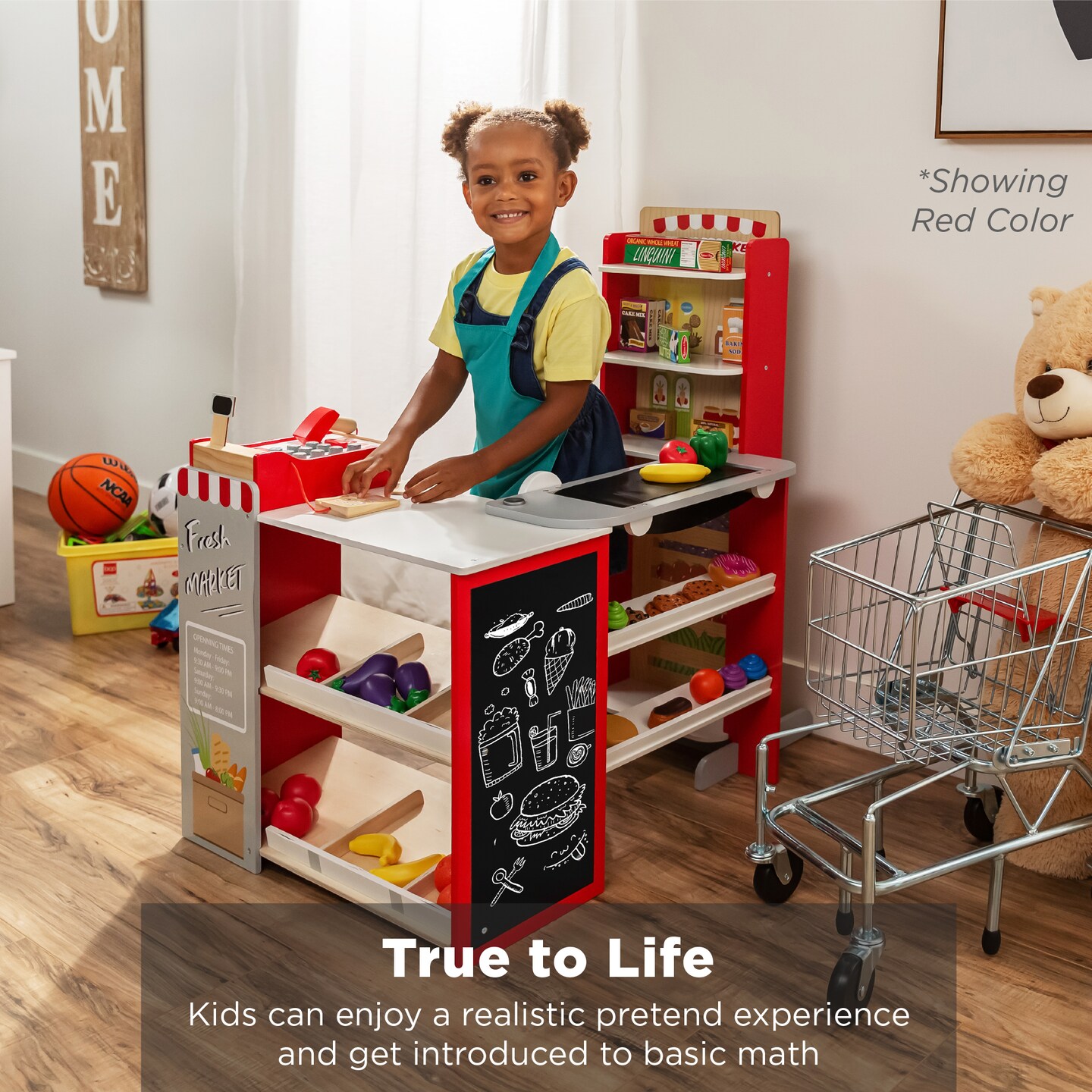 Best Choice Products Kids Pretend Play Grocery Store Wooden Supermarket Set w/ Chalkboard, Cash Register