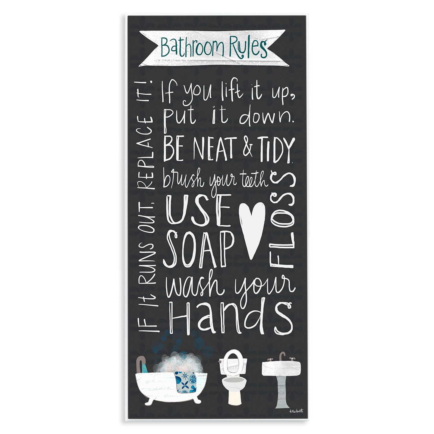 Stupell Industries Whimsical Bathroom Rules Sign Wall Plaque Art