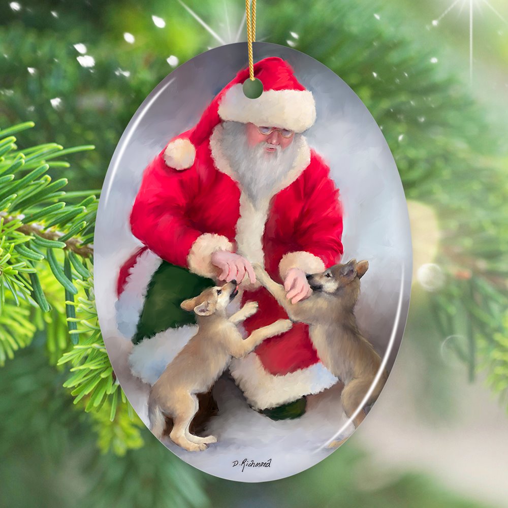 Santa&#x27;s Wolf Pups Charming Winter Christmas Ornament