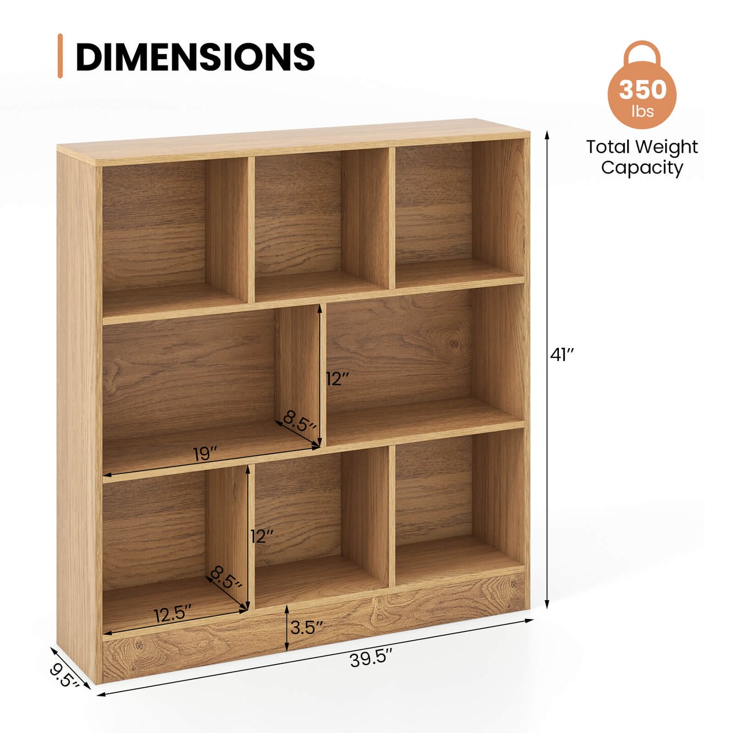Costway 8-Cube Bookcase 41&#x22; Wooden Toy Storage Organizer for Kids Bookshelf Natural/White