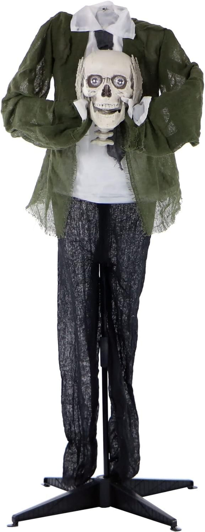 Life-Size Animatronic Scary Talking Headless Skeleton with Touch Activated Lights and Sound, Battery-Operated Indoor or Covered Outdoor Halloween Decoration