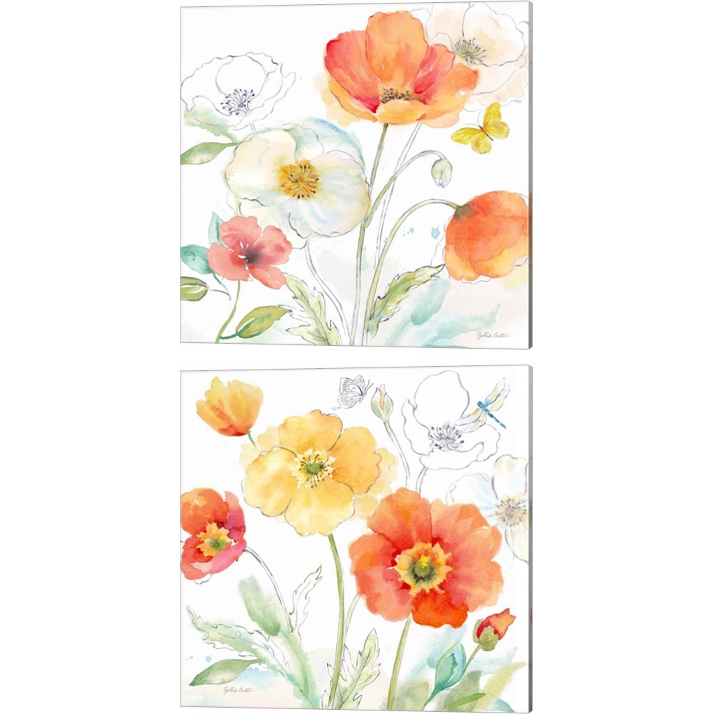 Happy Poppies A by Cynthia Coulter 14" x 14" Canvas Wall Art (Set of 2)