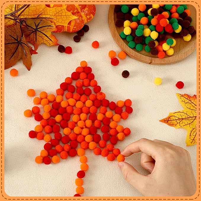 Fall Pom Pom Balls, 1,000 Pieces Orange Brown Pom Poms for Crafts Making DIY Autumn Thanksgiving Party Decorations Supplies (6 Colours, 1 cm)