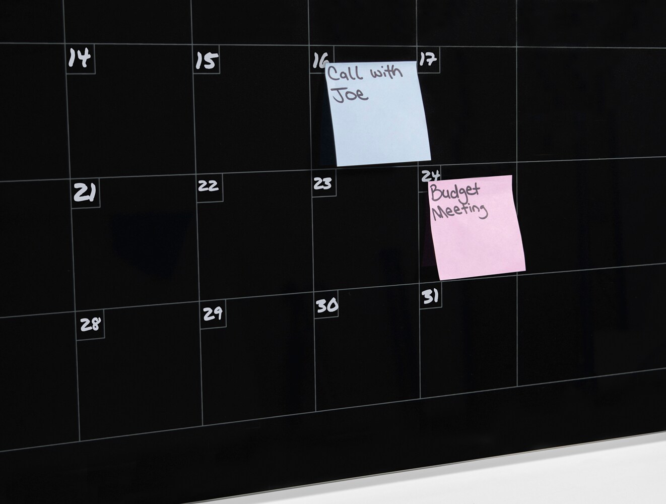 Audio-Visual Direct Magnetic Black Calendar Glass Dry Erase Board Set - Monthly Planner