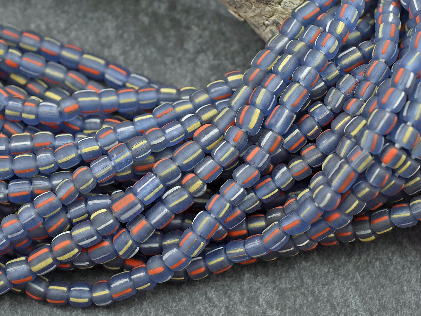 Striped Java Glass Beads -- Approx 24&#x22; Strand -  Indonesian Glass Beads