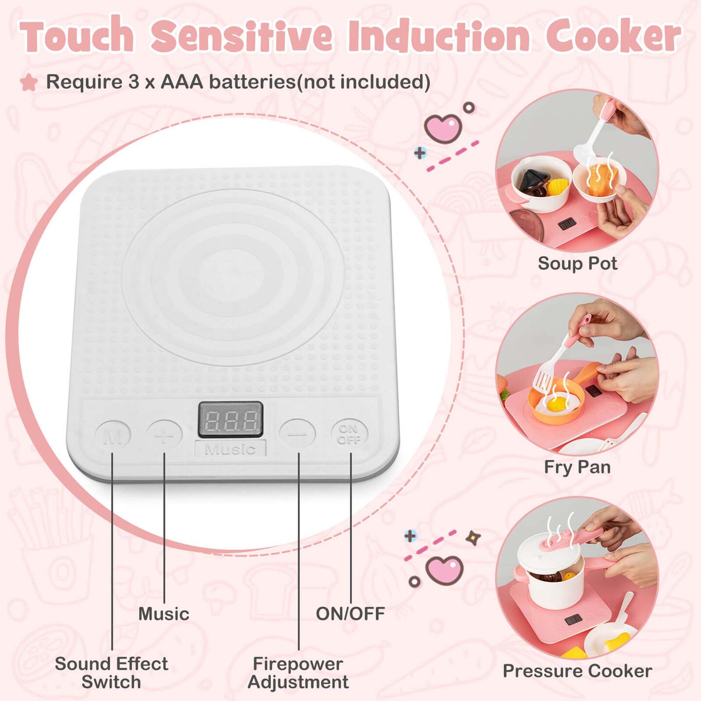 Costway Kids Pretend Kitchen Playset Role Play Kitchen Play Toy with Sink Oven Microwave Pink/Grey